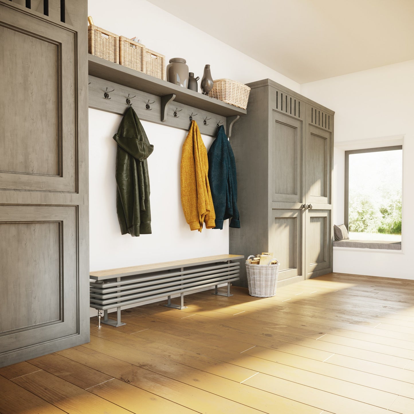 Custom heated bench radiator fir cloakroom or bootroom 